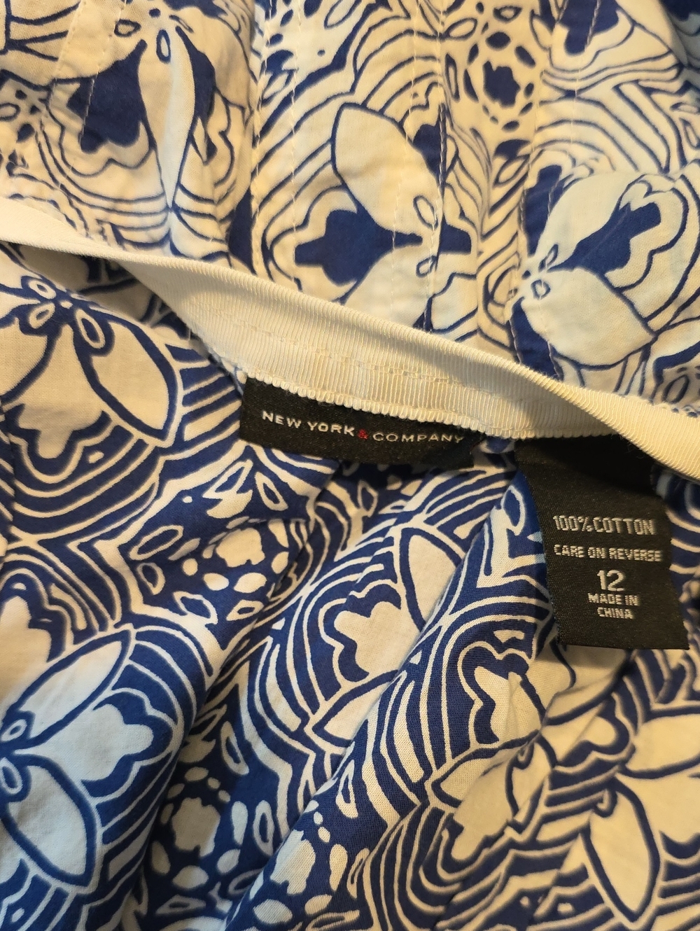 New York & Company Blue and White Floral Cotton Skirt 24" Long - Picture 3 of 3